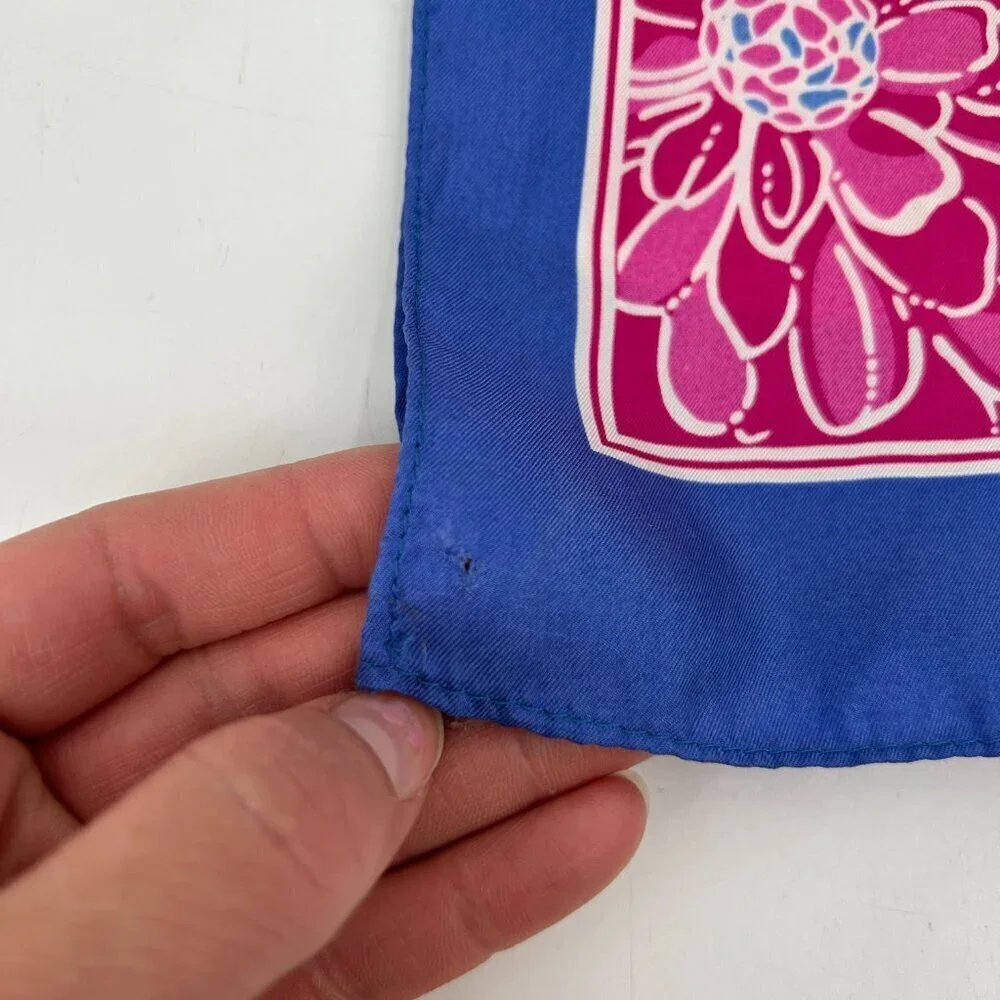 LILLY PULITZER *Flawed* Pink Blue Green Silk Floral Print Breast Cancer Scarf